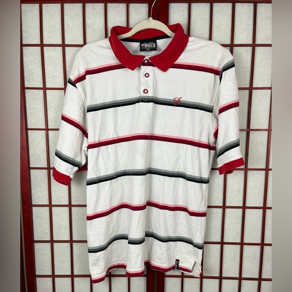 Y2K Southpole men's Red White And Black striped polo shirt